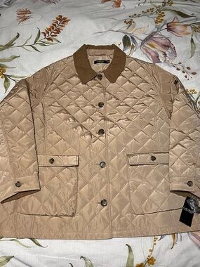 Lauren Ralph Lauren Women’s Quilted Barn Jacket Coat With Corduroy Collar